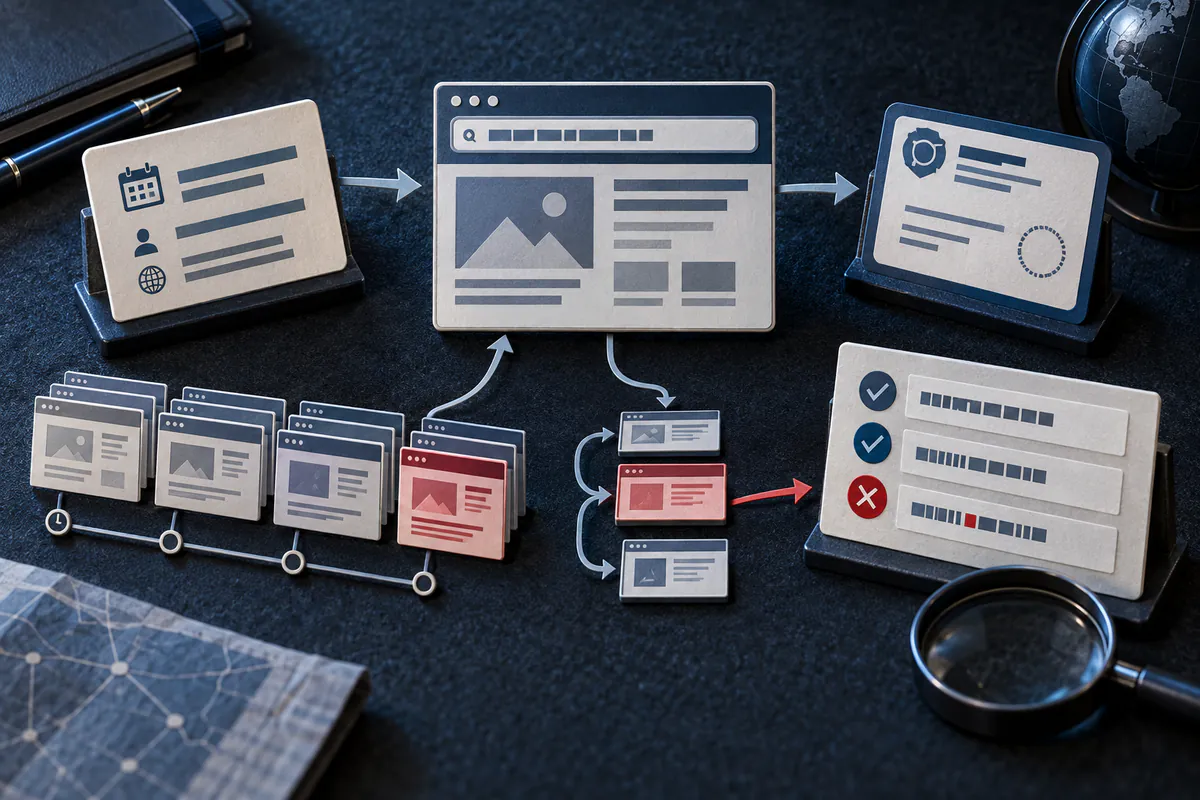 Illustration éditoriale : Historique, certificat et relations d’un site internet suspect