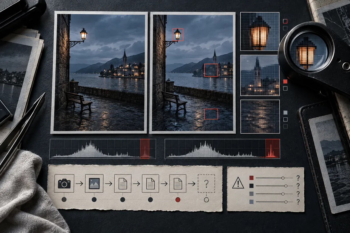 Illustration éditoriale : Comparaison forensique de deux images et de leur signal sonore