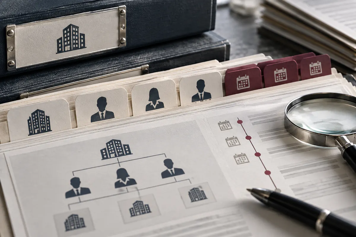 Editorial illustration: Legal identity, directors, address and corporate control relationships